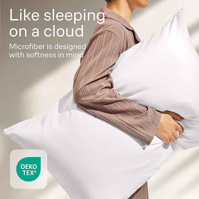 Ultra Soft Pillow Protectors with Zipper Queen Size - Set of 2 Breathable Pillow Covers - 100% Protection Against Stains, Dust & Dirt - Machine Washable (White)