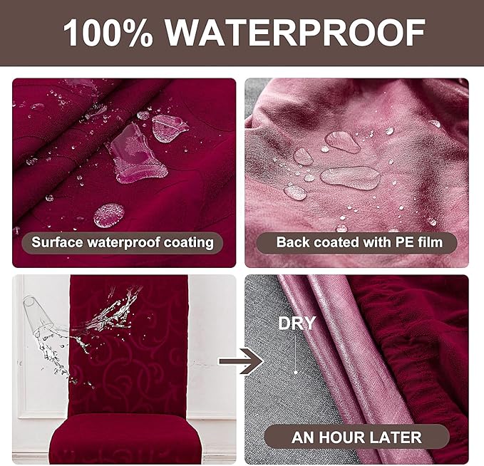 Genina Waterproof Dining Room Chair Covers Stretch Parsons Chair Slipcovers for Dining Room Kitchen Chair Protector Cover, Removable, Washable (4, Flower Pattern-Wine Red)