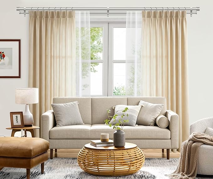 TONIAL1 Inch Double Curtain Rods 140 to 195 Inches, Heavy Duty Decorative Long Drapery Rod for Windows 128 to 190 Inches (5.75 to11.7 ft) with Classic Cap Finial, Antique Silver