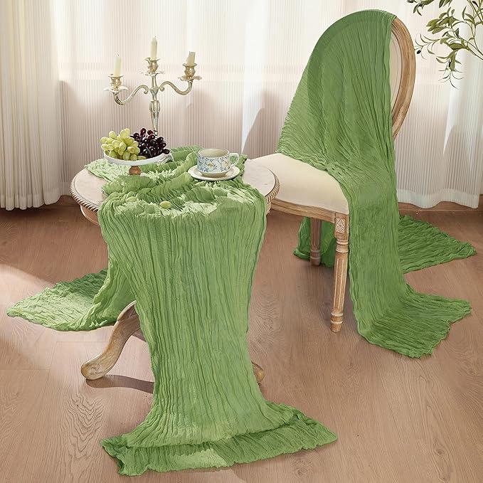 12 Pack Sage Green St.Patrick's Day Cheesecloth Table Runners 120 Inch Boho Rustic Gauze 10 FT Cheese Cloths Table Decorations for Spring Summer Birthday Party Baby Shower Wedding Holiday Home Decor