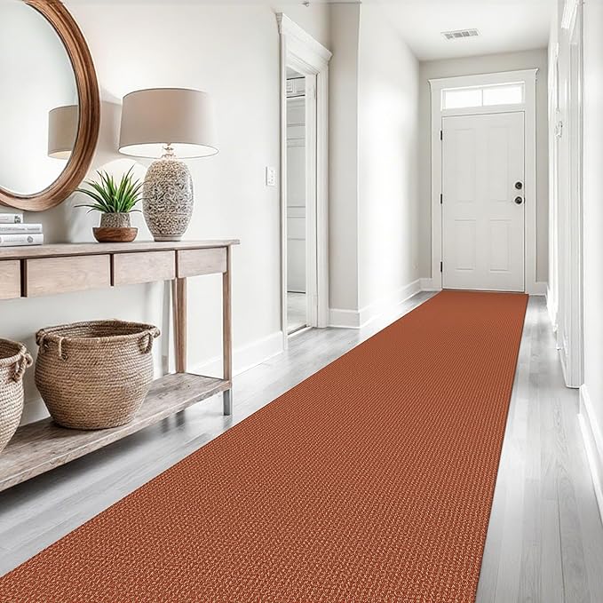 EARTHALL Runner Rug 3x14 Ft Washable Runners for Hallways Extra Long Woven Non Slip Entryway Runner Braided Kitchen Runner Indoor Outdoor Carpet Runners for Stair, Hall, Foyers, Rustic Orange/Tan