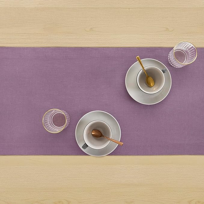Solino Home Linen Mulberry Table Runner 36 Inches - 100% Pure Linen Farmhouse Short Table Runner 14 x 36 Inch Ideal for Dresser and Coffee Tables, Valentines, Spring, Easter - Fete