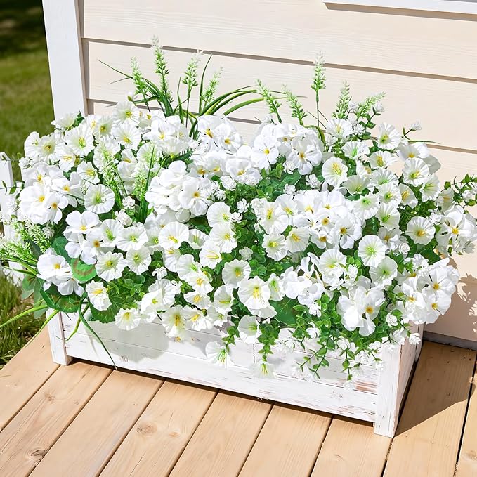 16 Bundles Artificial Flowers for Outdoors, UV Resistant Silk Faux Flowers for Outside Planters,Garden,Porch,Patio,Yard,Home Decor(White)