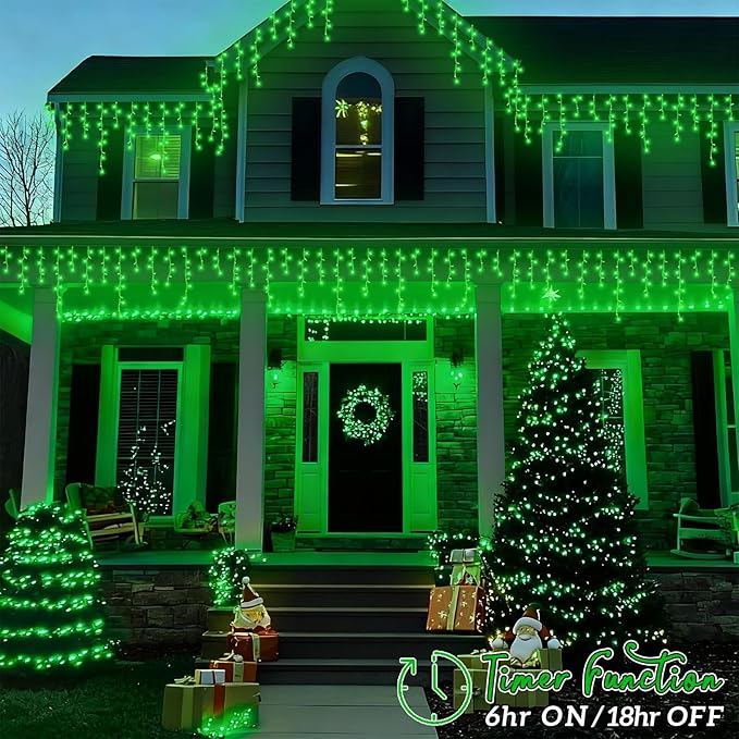 YEGUO 33ft 400 LED Icicle Christmas Lights Outdoor Waterproof, 80 Drops Icicle Lights Connectable, 8 Modes Icicle String Light with Memory(Green)
