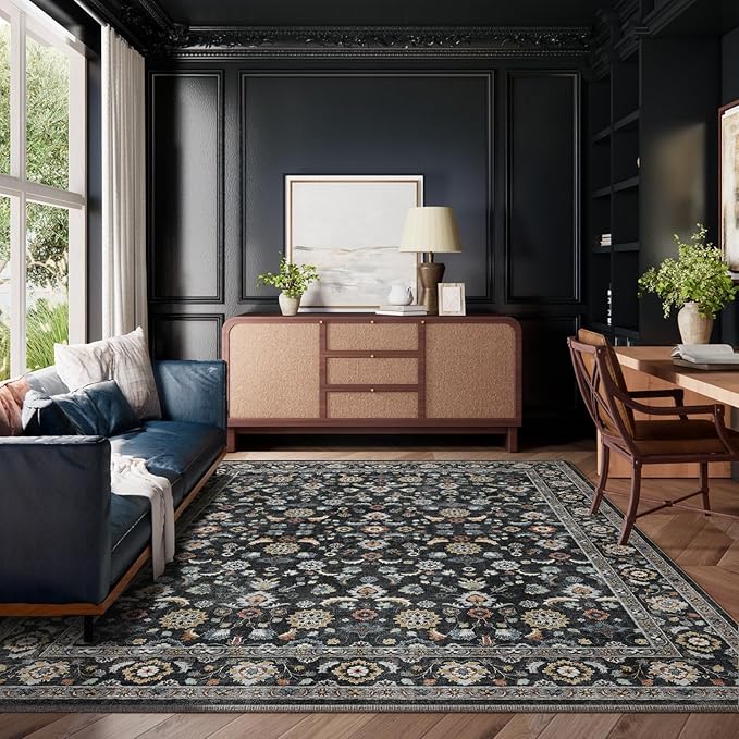 Washable Area Rugs for Living Room: 6x9 Bedroom Rug Vintage Boho Area Rug Stain Resistant Non Slip Low Pile Lightweight Soft Carpets for Living Room Dining Room Kitchen Nursery Kids Room Farmhouse