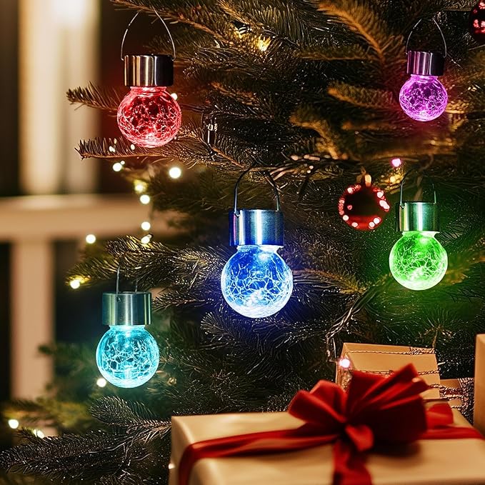 GIGALUMI 16 Pack Solar Outdoor Hanging Lights, Christmas Decoration-Cracked Glass Solar Lights Outdoor Waterproof for Garden, Yard, Fence, Tree(Color Changing)