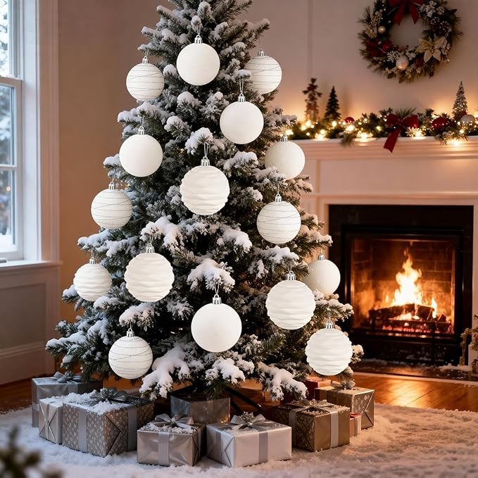 Artmag 6Pcs Velvet Christmas Ornaments Balls Sets for Christmas, Plastic Shatterproof Xmas Tree Flocked 3.94 inch Ornaments Balls for Winter Holiday Decor (Beige)