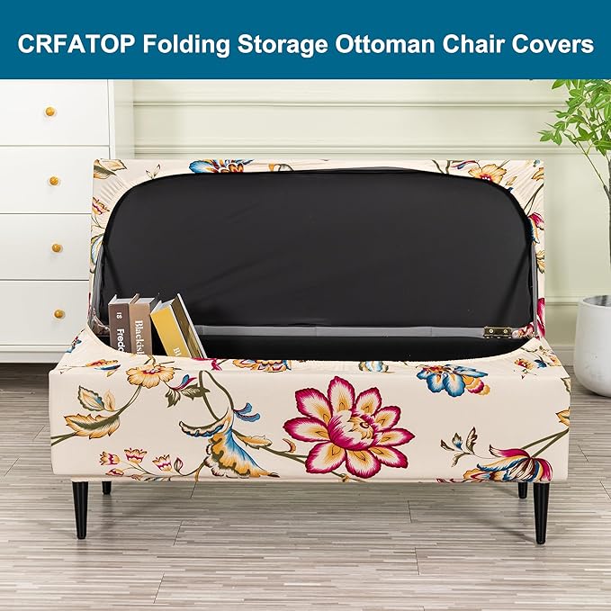 CRFATOP Printed Rectangle Ottoman Stool Cover Stretch Folding Storage Footstool Bench Slipcovers Upholstered Foot Chest Chair Covers Washable Entryway Furniture Protector with Elastic Bands,S,06