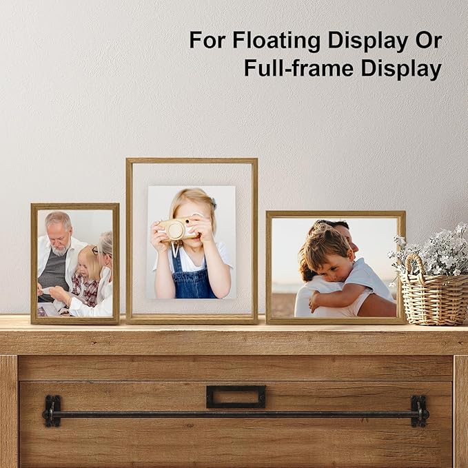 Egofine 12x12 Floating Frames Set of 2, Double Plexiglass Picture Frame, Made of Solid Wood Display Any Size Photo up to 12x12, Wall Mount or Tabletop Standing,Carbonized