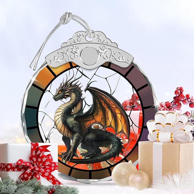 Christmas Ornaments - Dragon Stained Glass Ornament - Xmas Decor - Ornaments for Christmas Tree - Holiday Presents - Gift Exchange Ideas - Car Hanging Decoration - Wine Bottle Decor
