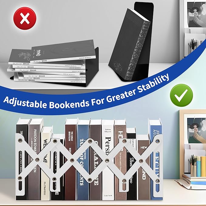 Dragon Bookends, Adjustable Bookends, Unique Book Holders for Shelves, Metal Book Ends for Heavy Books, Non-Skid Book Stander for Desk, Shelf, Office, Stationery Gift (White 2)