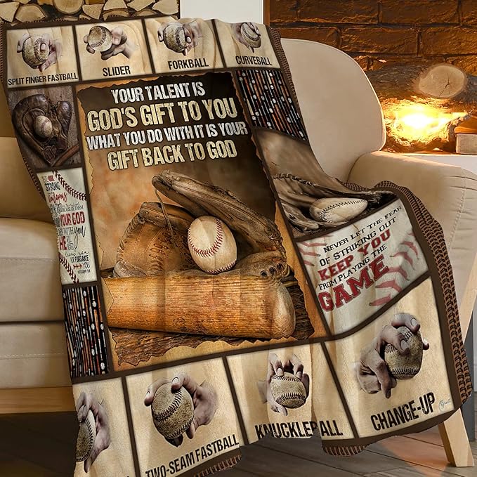 Baseball Blanket Cozy Plush Flannel Fleece Sports Throw Blanket for Boys Girls Kids Ultra Soft Lightweight Fuzzy Blankets Gifts for Bed Couch Sofa 80"x60"