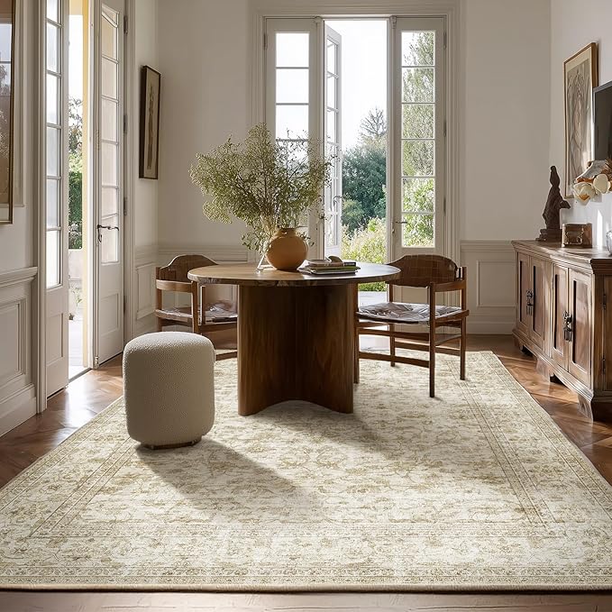 Machine Washable Rugs for Living Room: 5x7 Area Rugs for Bedroom Boho Vintage Rugs Stain Resistant Non Slip Low Pile Soft Lightweight Carpet for Kitchen Dining Room Farmhouse Nursery Kids Room