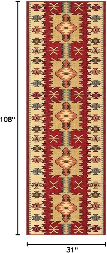 Custom Size Red Bohemian Kilim Rubber Backed Non-Slip Hallway Stair Runner Rug Carpet 31 inch Wide Choose Your Length 31in X 9ft