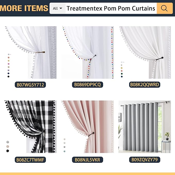Treatmentex Pompom Sheer Curtain Panels for Living Room Girl's Redroom 52" x 108" Lilac Slub Textured Sheer Window Drapes for Salson Party Ceremony Birthday Décor 2 pcs