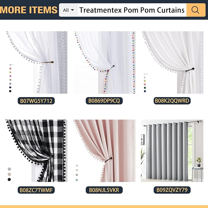 Treatmentex Pom-Pom Sheer Curtains for Girl's Room Linen Textured Pink Sheer Window Drapes for Bedroom 52" w x 63" L, 2Panels, Red, Rod Pocket