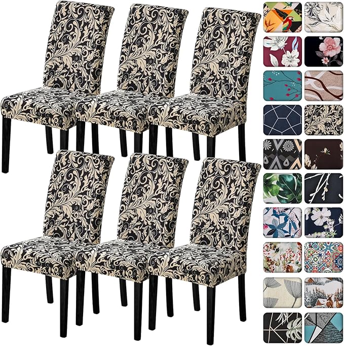 Senllori Dining Room Chair Covers Set of 6,Printed Pattern Parsons Chair Slipcovers Removable Washable Kitchen Seat Dining Chairs Protector Cover for Home or Party
