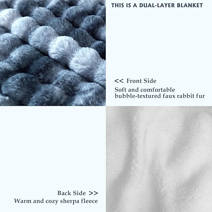 50x60 Inches Ultra-Soft Fuzzy Faux Fur Plush Throw Blanket - Thick, Warm Sherpa for Couch, Sofa, Bedroom, Camping - Decorative Blanket for Cozy Warmth, Bubble Dark Blue Tie Dye