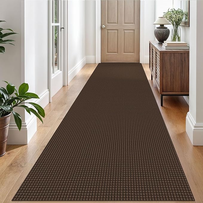EARTHALL Woven Runner Rug 3x10 Ft Washable Runners for Hallways Long Non Slip Rubber Backed Kitchen Runner Braided Indoor Floor Carpet Runners for Entryway, Hallway, Kitchen, Brown