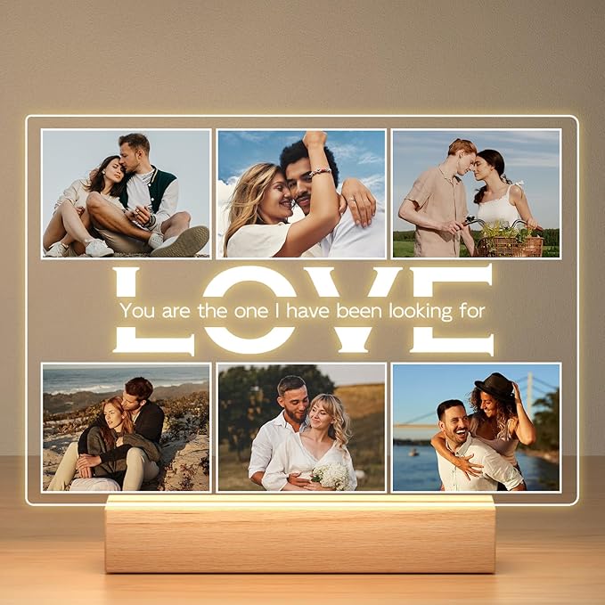 Personalized Christmas Anniversary Couples Gifts for Women Men Girlfriend Boyfriend, Custom Picture Frames with Photo, Personalized Photo Frame with Night Light, Customized Gifts for Her Him Wife