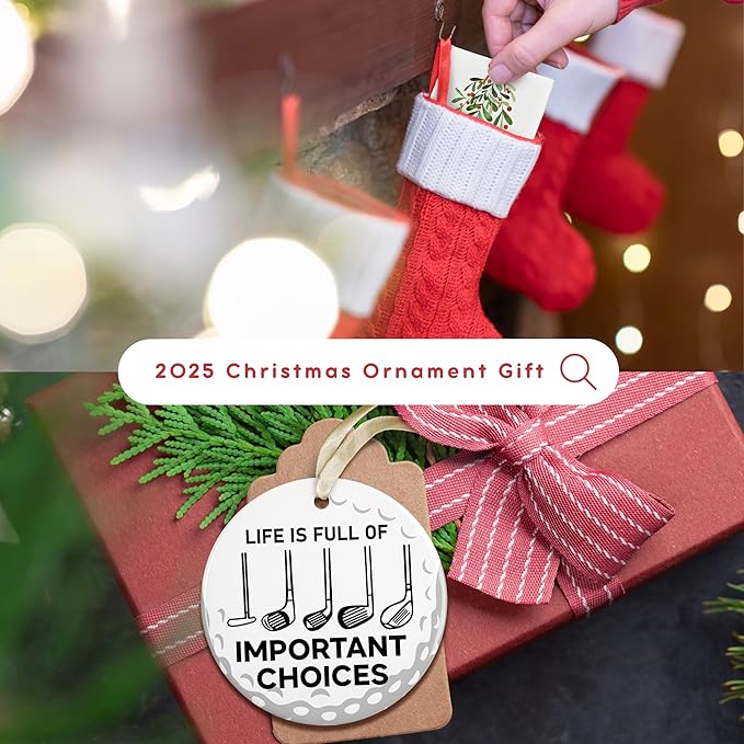 Golf Ornament - Golf Christmas Ornaments, Golfer Ornaments for Christmas Tree - Ceramic Golfing Ornament 2025 for Golfers