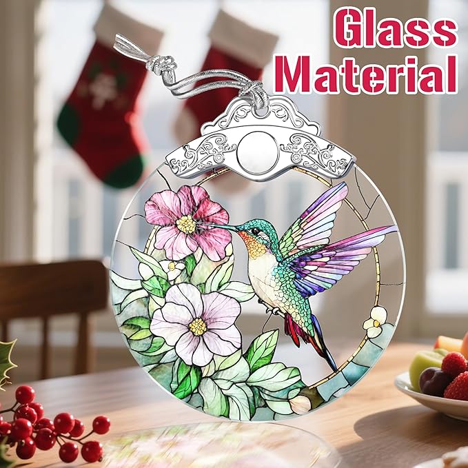 Stained Glass Ornament, Christmas Ornament, Hanging Ornaments for Home Decor & Christmas Tree Ornaments – Exquisite Holiday Decor, Perfect Hummingbird Gifts, Xmas Gifts & Holiday Present - Hummingbird