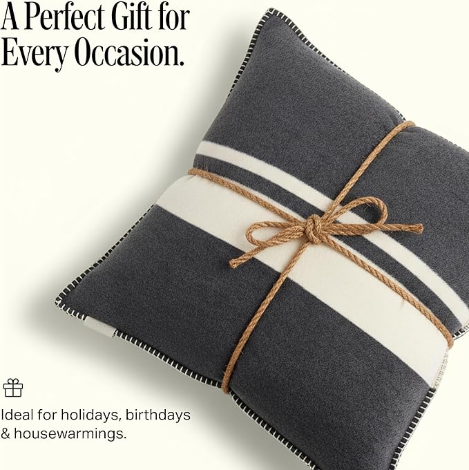 Preston Lane Highrise Throw Pillow 21" x 21", Premium Cotton Blend, Decorative Accent Pillow for Sofa, Bed & Boho Home Décor, Made in Portugal, Slate
