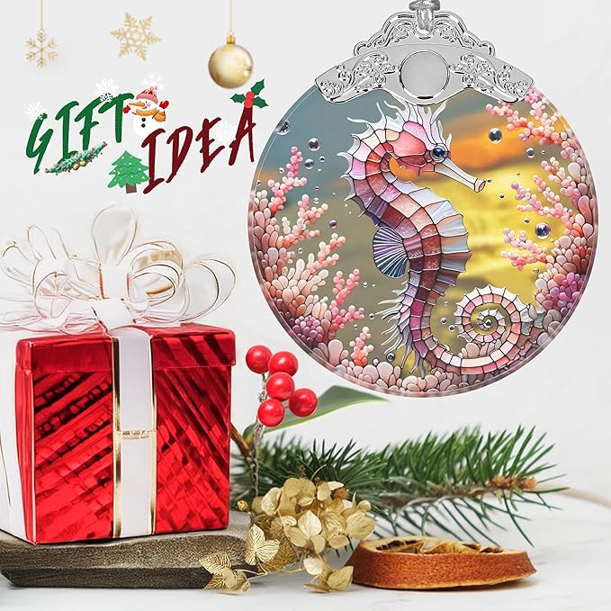 Seahorse Stained Glass Ornament - Christmas Ornament - Christmas Decorations for Tree - Holiday Present ldeas - Gift Exchange
