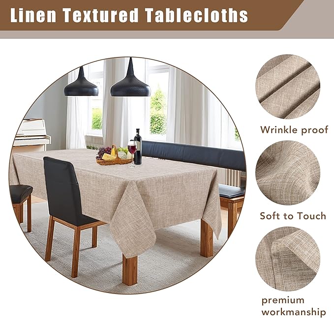 Fitable Faux Linen Tablecloth Square Wrinkle Resistant Fabric Neutral Table Cloth, Indoor Outdoor Table Cover for Kitchen Dining, Birthday Party, Farmhouse (Nature, 54 x 54 Inch)