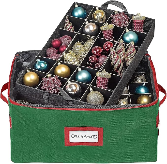 HOLDN’ STORAGE Christmas Ornament Storage Box with Dividers - Fits 96-3” Ornaments, 4 Removable Trays, Durable & Space-Saving, Clear Top Lid, Convenient Storage Designed, Green