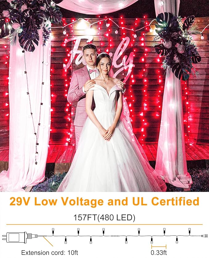 157FT 480 LED Christmas Lights Outdoor, Plug in Christmas Tree Lights Waterproof, 8 Modes Green Wire Twinkle String Light for Indoor Room Patio House Holiday Decorations, Red