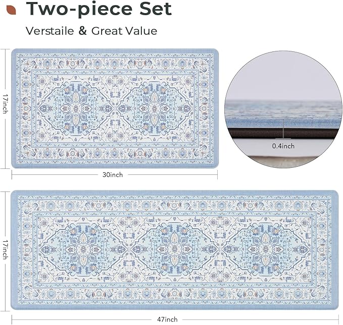 FRESHMINT Anti Fatigue Kitchen Mats Set 2 PCS, Waterproof & Non-Skid Medallion Kitchen Rugs, Cushioned Kitchen Floor Mats for Standing Washable Comfort Kitchen Runners for Lanudry, Office, Sink