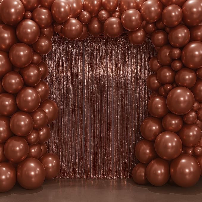3.3 x 6.6 ft Foil Fringe Backdrop Curtains, Tinsel Streamers Party Decorations, Fringe Backdrop for Birthday, Baby Shower, Gender Reveal, Graduation (3, Brown)