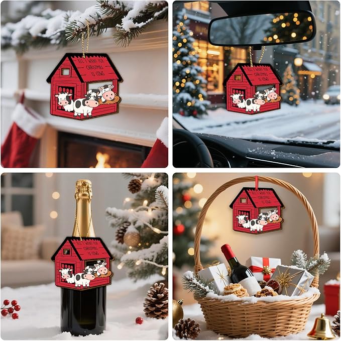 34HD Cow Barn Christmas Ornament 2025 – Wooden 2-Layered Hanging Xmas Tree Ornament Decoration, Funny Farm House Decor and Christmas Keepsake Gifts for Cow Lovers and Women