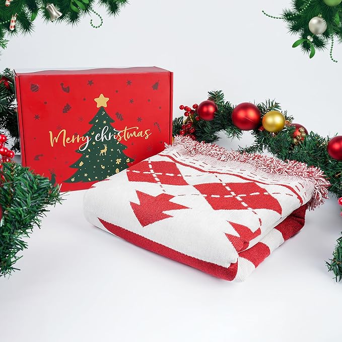 Christmas Couch Cover with Gift Box, Sofa Cover Christmas Tree and Snowflake Design, Sofa Cover for 2 Cushion Couch, Holiday Couch Cover Blanket, Xmas Home Room Festival Decoration, Xmas Gifts