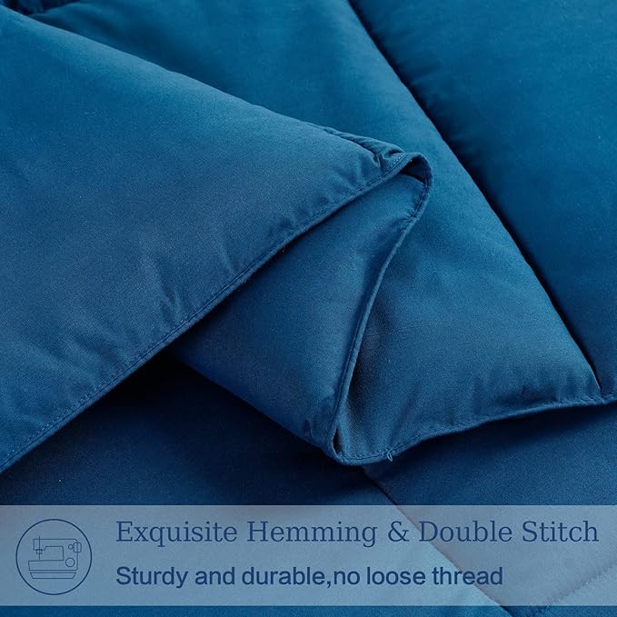 EASELAND King Size Down Alternative Comforter - Quilted Duvet Insert for All Seasons, Soft Lightweight with Corner Tabs, Summer Winter Warm Bedding, Navy 90x102 Inches