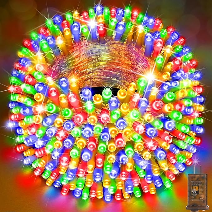 SAUIRS 197FT 500 LED Christmas Lights Outdoor String Lights with 8 Modes Timer Waterproof Fairy Light Plug in for Outside Indoor Party Xmas Palm Tree Yard Wedding Decorations(Multicolor)