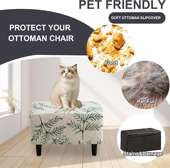 Eco-Ancheng Chair Cover Stretch Ottoman Cover Rectangular Storage Ottoman Slipcover Footrest Stool Covers Ottoman Slipcovers for Foot Stool with Nonslip Elastic Bottom,02