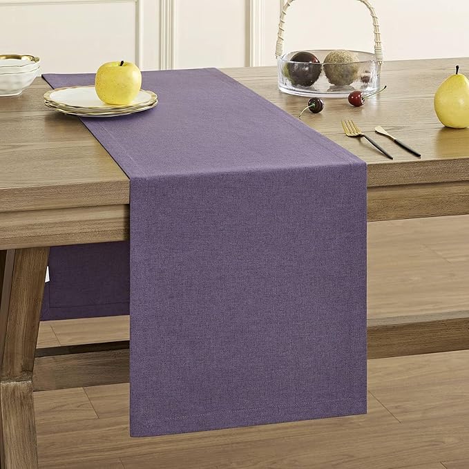 ZeeMart Basic Linen Style Table Runner, 14 x 108 Inch Dark Purple Chambray, Rustic Farmhouse Purple Table Runners 108 Inches Long, Everyday Polyester Table Runner - Machine Washable & Easy Care