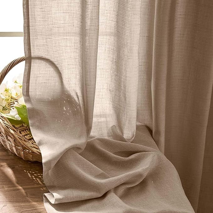 jinchan Taupe Linen Blend Curtain 90 inch Length 1 Panel for Sliding Door, Light Filtering 100 inch Extra Wide Living Room Drape with Rod Pocket Back Tab(100W x 90L, Taupe)