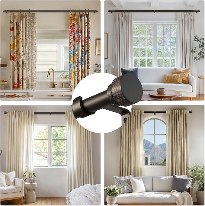 Oneach 2-Pack Heavy Duty Curtain Rods for Windows 72 to 144 Inch, 1 Inch Pole Adjustable Curtain Rod with Easy Installation and Modern Design (Antique Brown, 16 to 150 Inch)