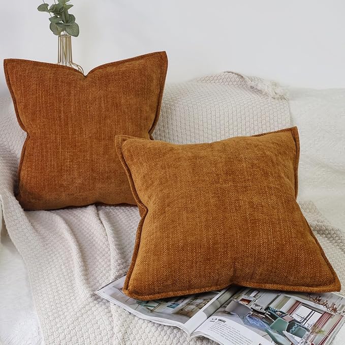 OYIMUA Soft Textured Decorative Throw Pillow Covers 16x16 Rust Yellow Chenille Square Accent Solid Cushion Cover Cozy Farmhouse Pillow Cases for Couch Sofa Bedroom Living Room