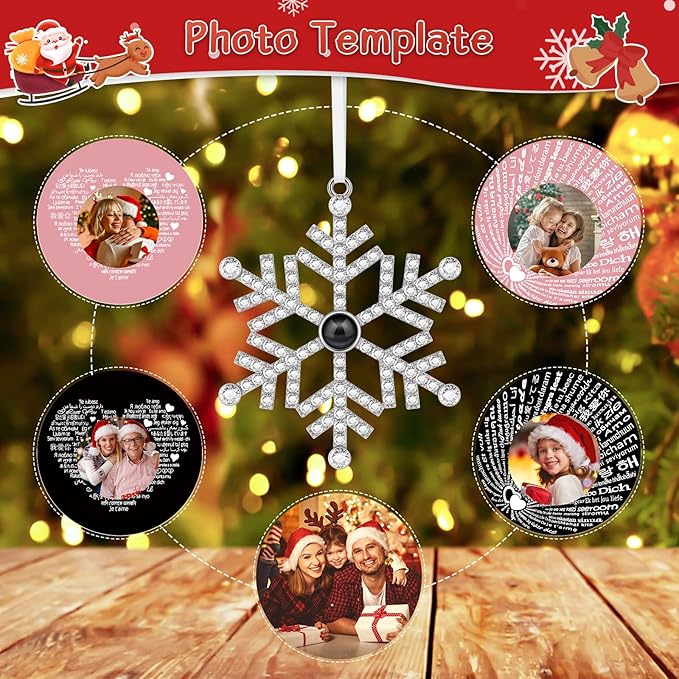 SUPHELPU Custom Snowflake Ornament with Picture Inside, Photo Ornaments for Christmas Tree, Personalized Christmas Projection Ornament, Customized Memorial Pendant for Xmas Family