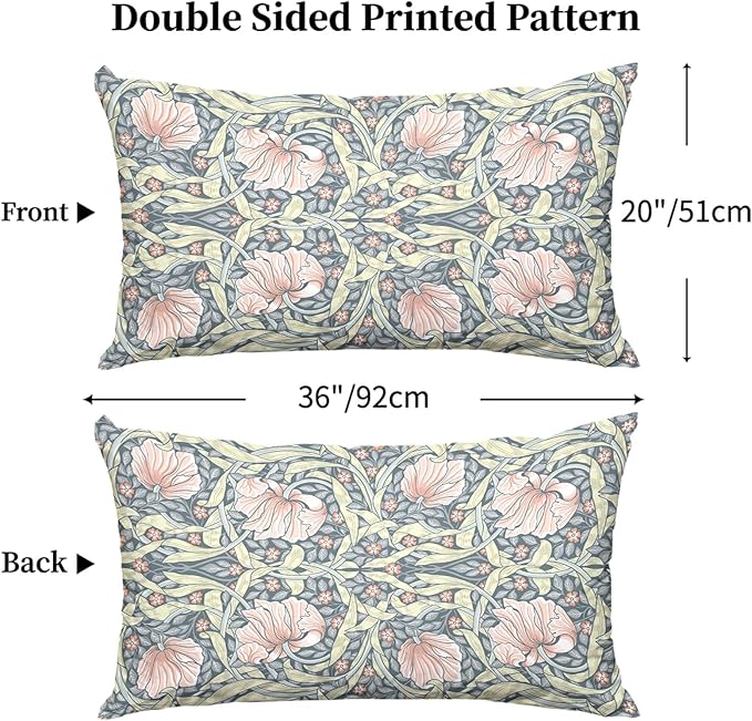Pink Floral Pillow Protectors with Zipper Standard Size William Morris Flowers Print Pillow Covers Set of 2 Vintage Nature Botanical Pillow Cases Mid Century Modern Bed Pillow Covers 20"x36"