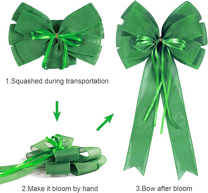 2 PCS Green St Patricks Day Wreath Bow Decor,St Patricks Day Tree Topper Bow Decorations,Decorative Bow with Green Burlap and Glitter String for Holiday Home Front Door Outdoor