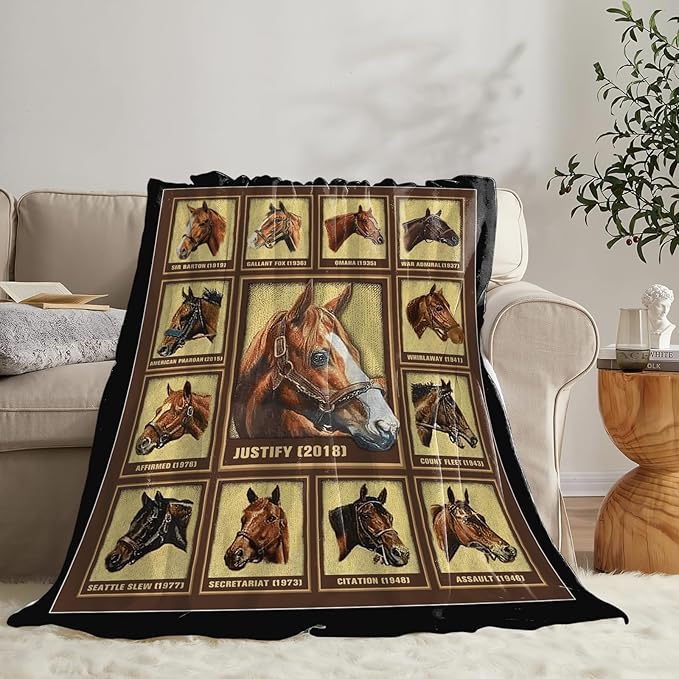 Tijuboni Racing Horses Throw Blanket Horse Gifts for Girls Boys Women Men Kids Adults Soft Flannel Fleece Blanket for Couch Sofa Bed Home Decor 50"x60"