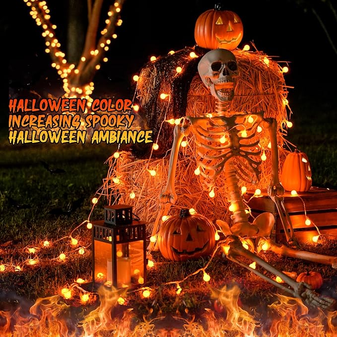 JMEXSUSS Orange String Lights Indoor, Connectable 100 LED Globe String Lights Plug in with Remote, 33ft 8 Modes Orange Christmas Lights Outdoor for Bedroom Thanksgiving Party Fall Holiday Decor