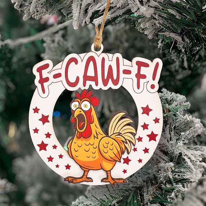Funny Christmas Ornaments – F-Caw-F Christmas Ornament – Hilarious Farm Animal Ornament for Tree – Gift for Friends or Coworkers - Christmas Ornament 2025 White Elephant Gifts - Xmas Tree Decoration