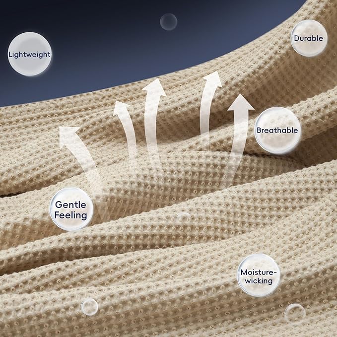 PHF 100% Cotton Waffle Weave Blanket Queen Size for Bed,Snag Proof Lightweight Breathable Throw for Couch,Great for Layering in Cold Weather,Machine Washable, Home Decor Gift-Khaki/Simply Taupe