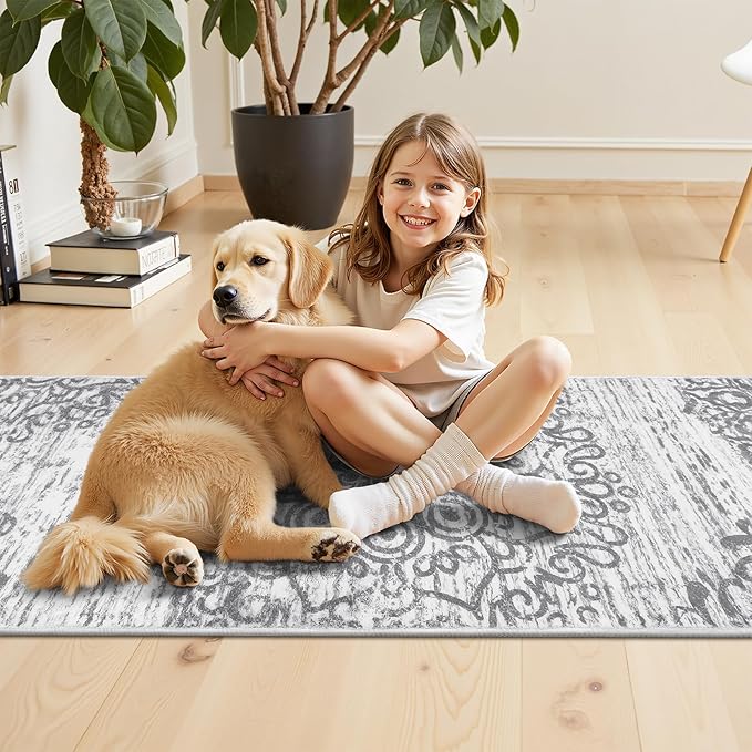 HEBE Hallway Runner Rug 2'x6' Washable Vintage Distressed Area Rugs Non Slip Laundry Rug Runner Boho Floor Carpet Runners for Hallways Entryway Laundry Room Kitchen Bathroom
